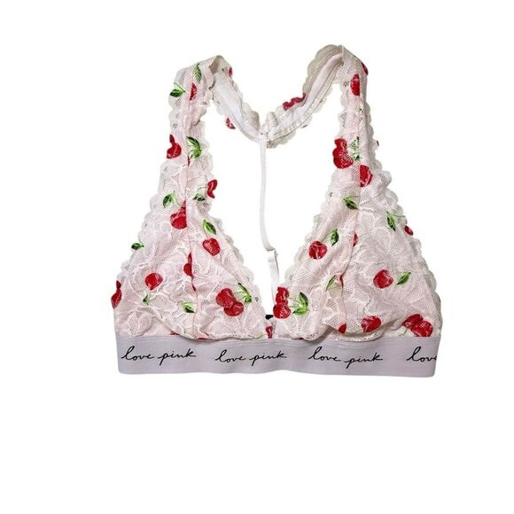 Victoria’s Secret PINK Cherry Lace Triangle Bralette Love Pink Halter Size S - Picture 11 of 11